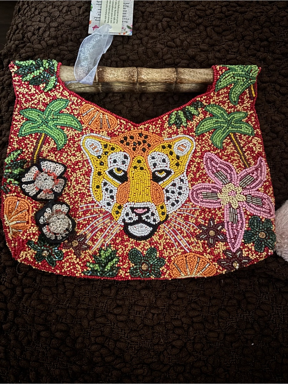 Beaded Leopard Statement Handbag in Red & Orange